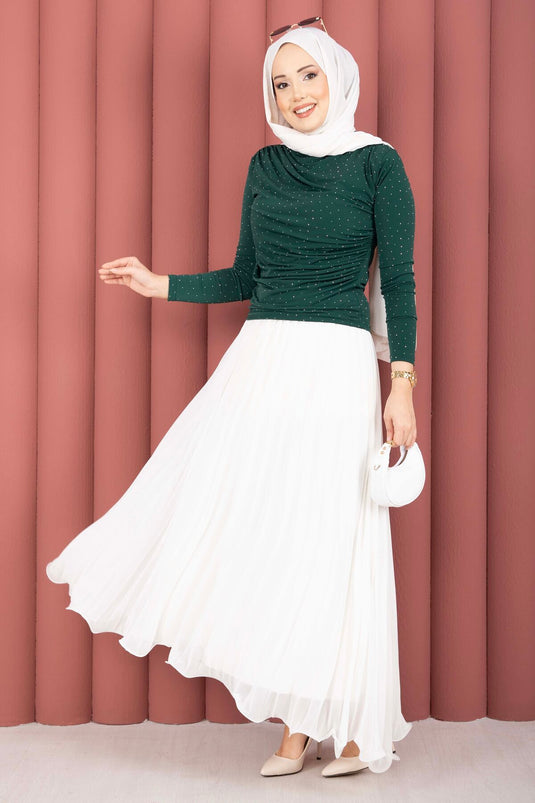 Stone Detailed Sandy Bodysuit Emerald