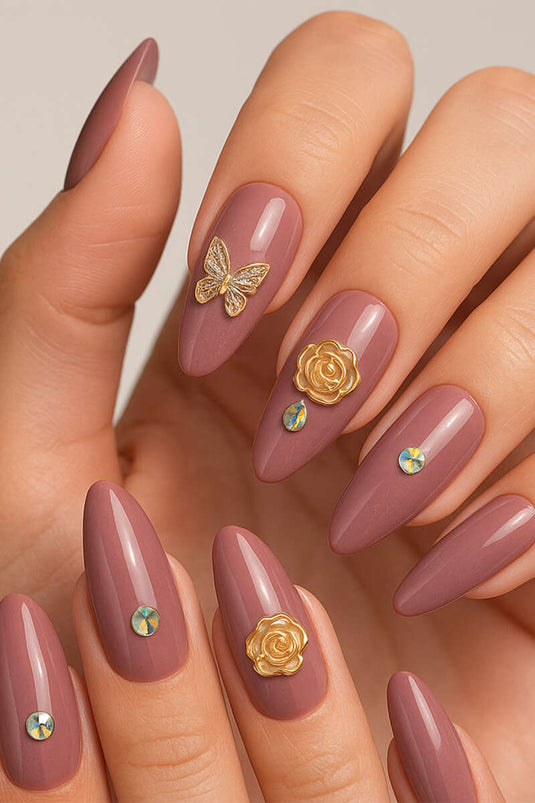 Taş Detaylı Takma Tırnak Mürdüm