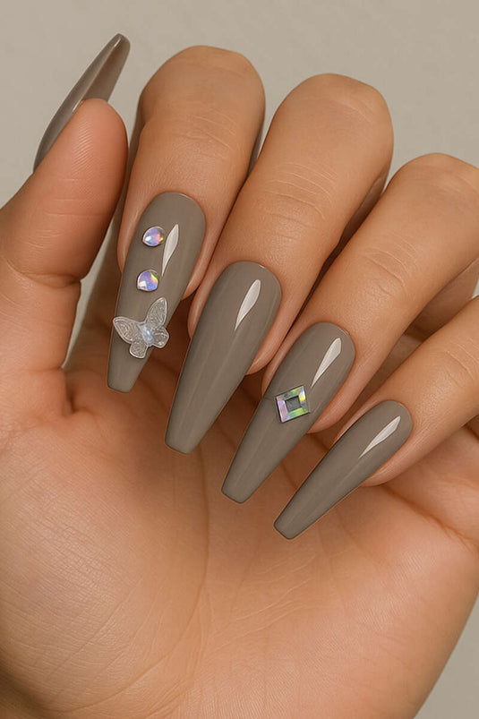 Taş Detaylı Takma Tırnak Vizon