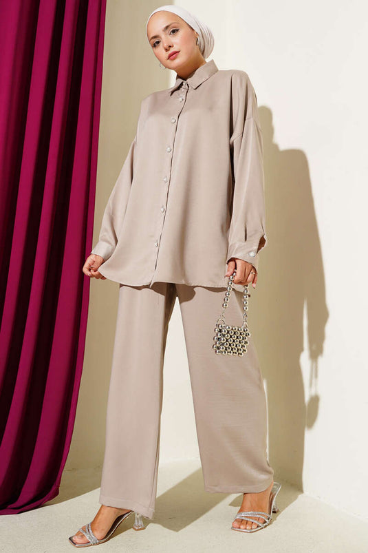 Stone Button Detailed Two Piece Set Stone