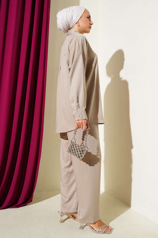 Stone Button Detailed Two Piece Set Stone