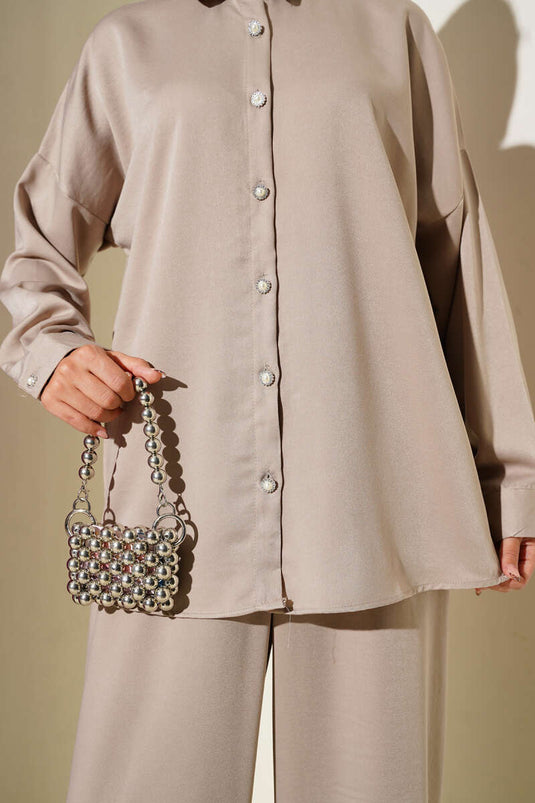 Stone Button Detailed Two Piece Set Stone