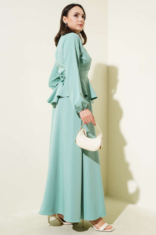Stone Buttoned Tied Skirt Suit Mint