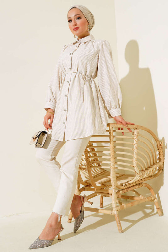 Gestreiftes Hemd mit Steinknöpfen in Beige