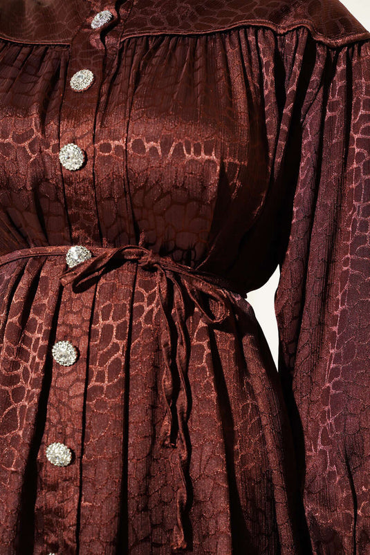 Stone Buttoned Patterned Jacquard Two Piece Suit Brown