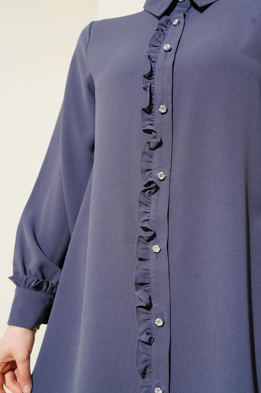 قميص دخاني بأزرار حجرية مكشكشة