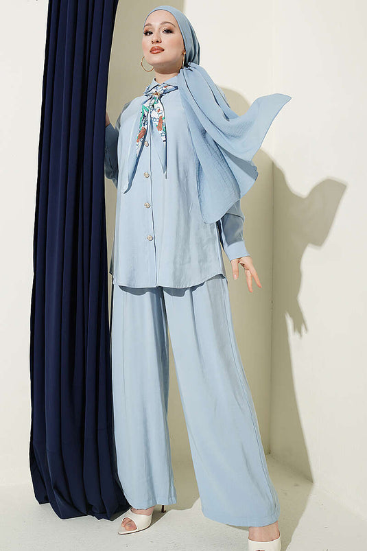 Ensemble double en modal avec foulard à boutons en pierre, bleu bébé