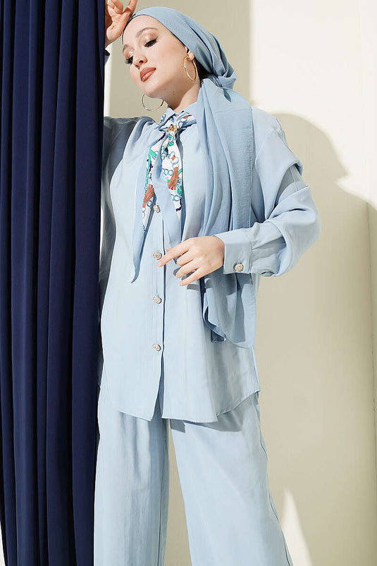 Ensemble double en modal avec foulard à boutons en pierre, bleu bébé