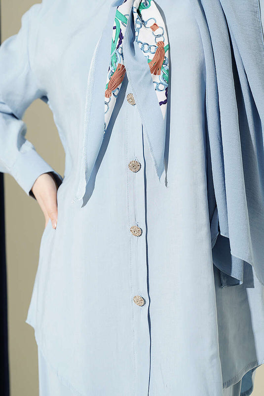 Ensemble double en modal avec foulard à boutons en pierre, bleu bébé