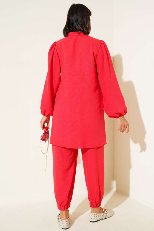 بدلة أليزارين من قطعتين بأزرار حجرية