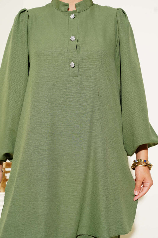 Taş Düğmeli İkili Takım Haki