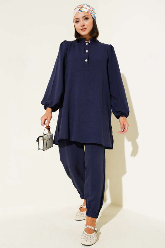 Taş Düğmeli İkili Takım Lacivert