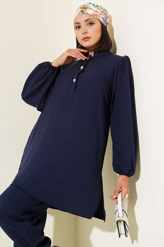 Taş Düğmeli İkili Takım Lacivert