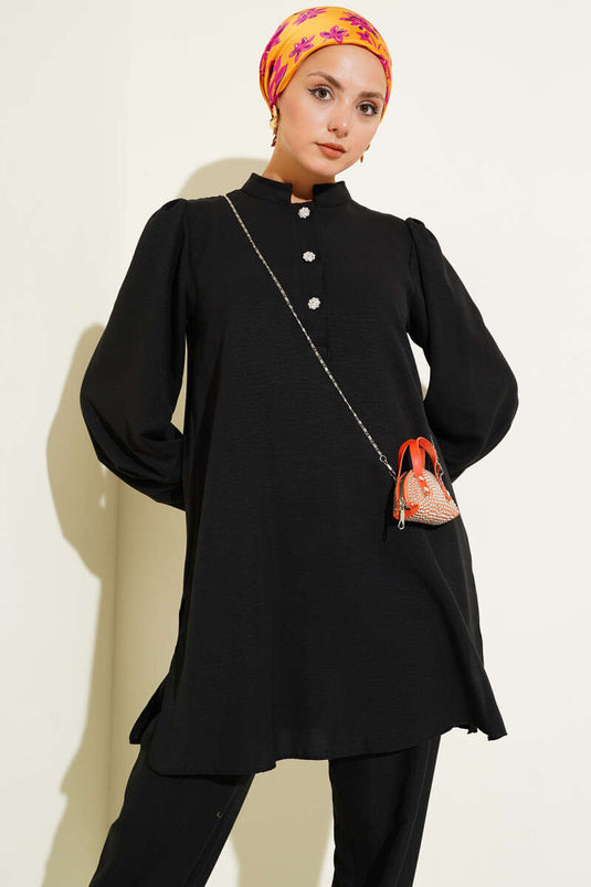 Taş Düğmeli İkili Takım Siyah