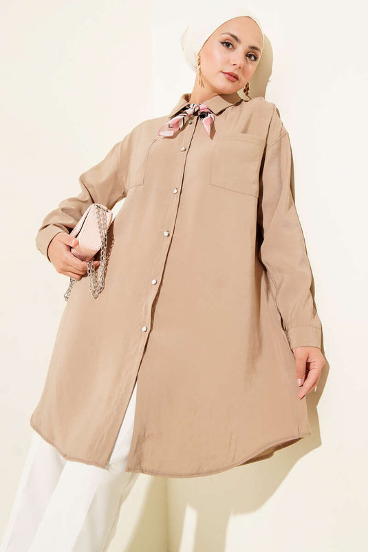 تونيك لاتيه طويل بأزرار حجرية