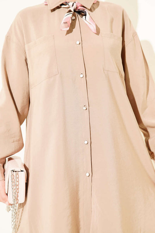 تونيك لاتيه طويل بأزرار حجرية