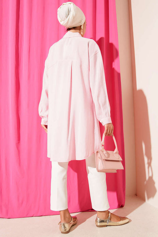 Long Tunic with Stone Buttons, Pink