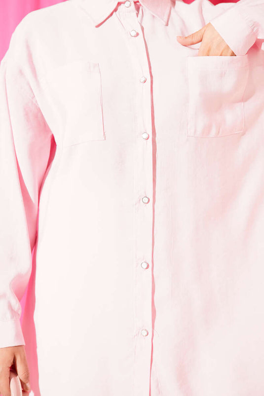 سترة طويلة بأزرار حجرية، وردية اللون