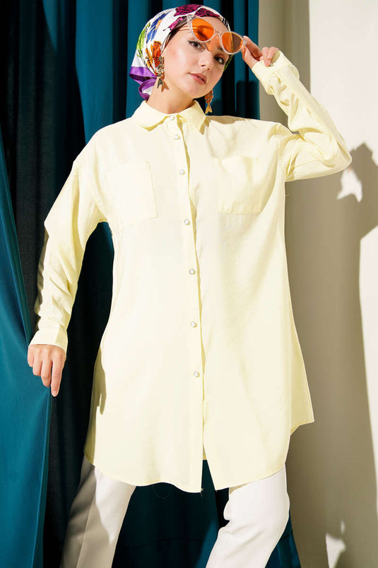Long Tunic with Stone Buttons, Yellow