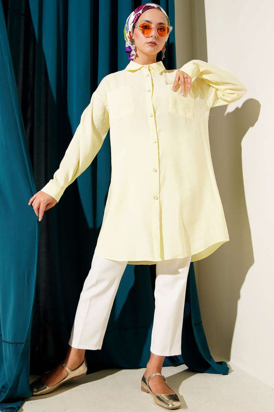 Long Tunic with Stone Buttons, Yellow