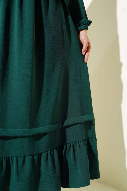 Stone Buttoned Flounce Skirted Two Piece Suit Emerald