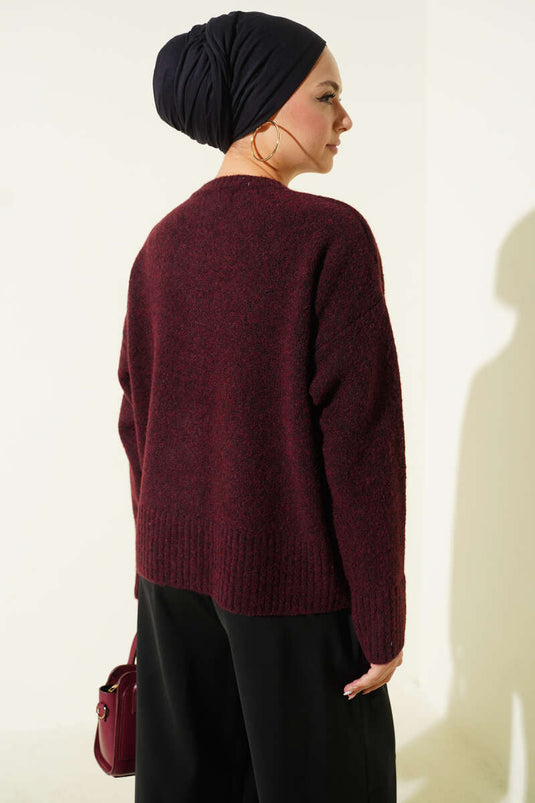 Stone Buttoned Soft Knitwear Short Cardigan Burgundy
