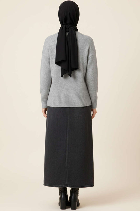 Gilet court en maille douce avec boutons en pierre gris