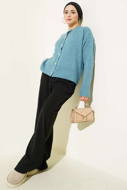 Soft Knitwear Short Cardigan with Stone Buttons, Mint