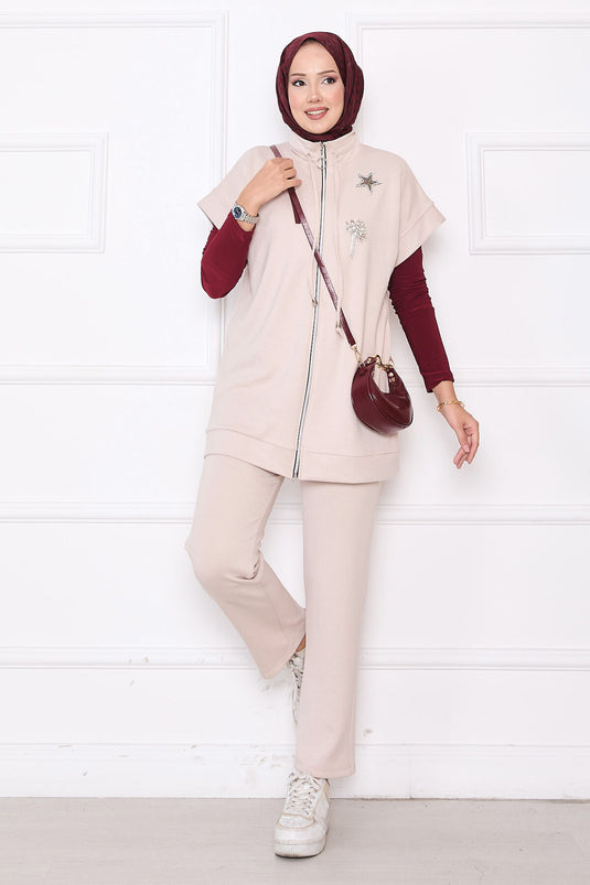 Ensemble gilet zippé brodé Stone