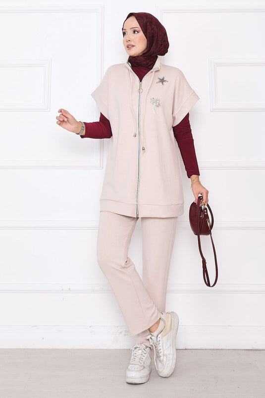 Ensemble gilet zippé brodé Stone