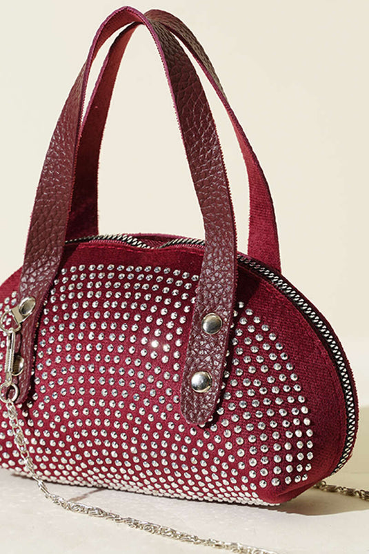 Stone-Embroidered Mini Bag Burgundy