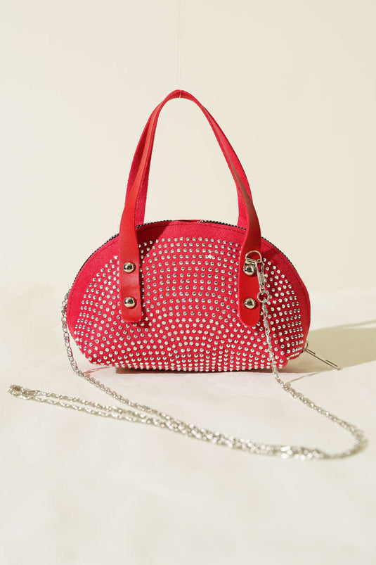 Stone-Embroidered Mini Bag Red