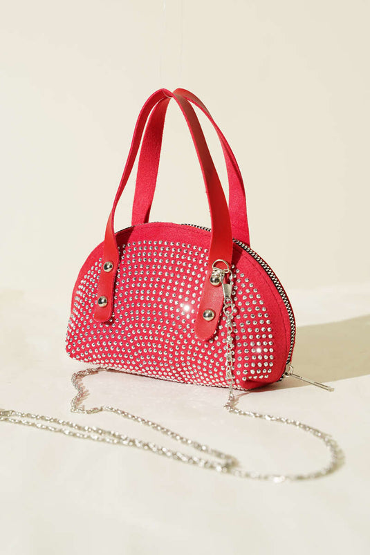Stone-Embroidered Mini Bag Red