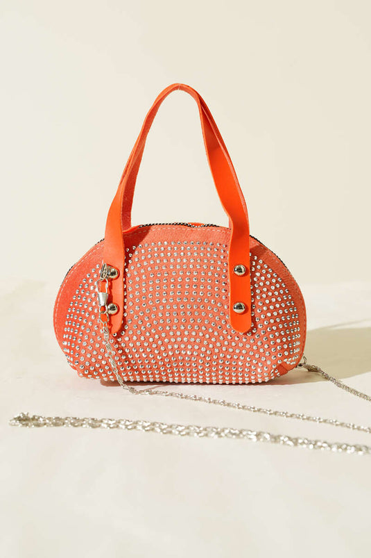 Stone-Embroidered Mini Bag Orange