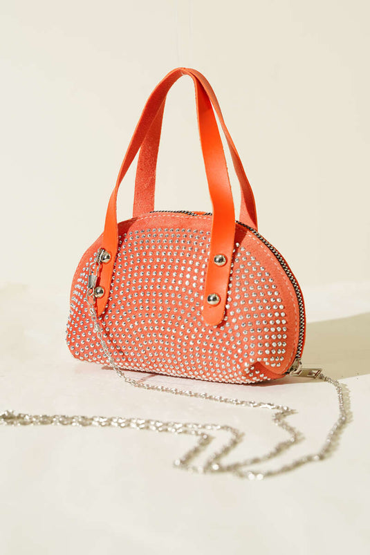 Stone-Embroidered Mini Bag Orange