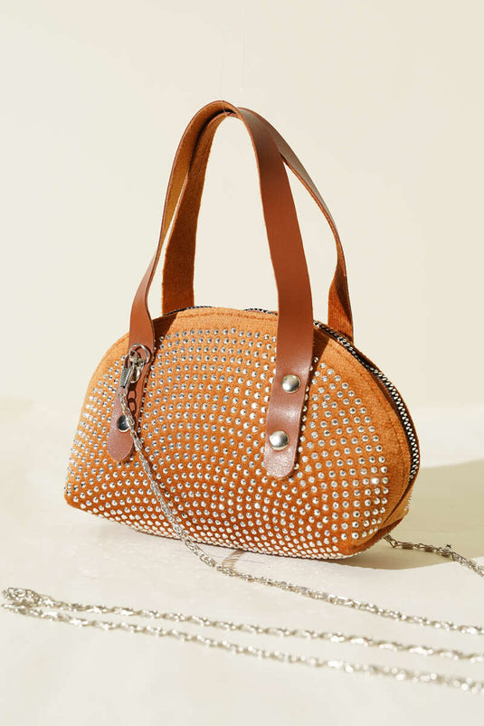 Stone-Embroidered Mini Bag Chestnut