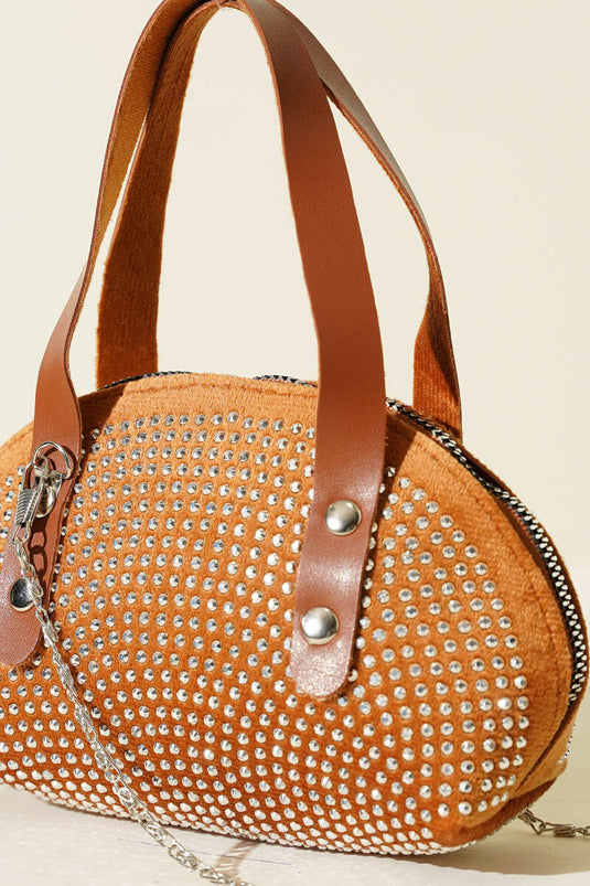 Stone-Embroidered Mini Bag Chestnut