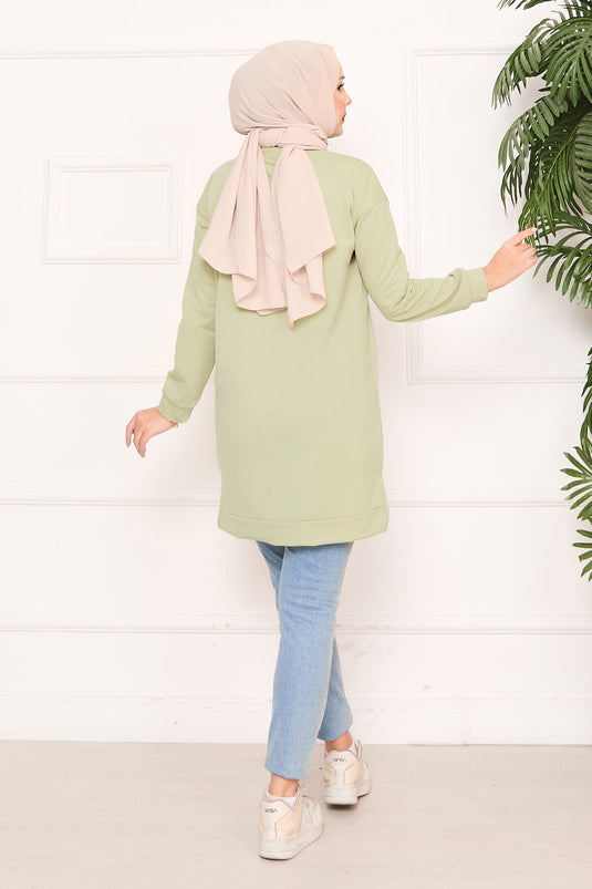 Stone Embroidered Pompom Hijab Tunic Mint