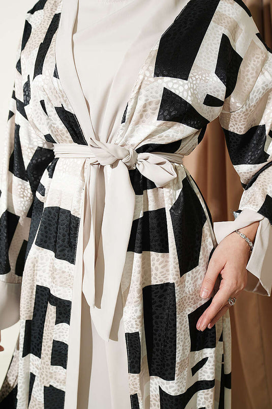 Schwarz Gebordertes Jacquard Abaya Set