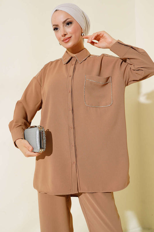 Costume Double Détaillé À Rayures Pierre Camel