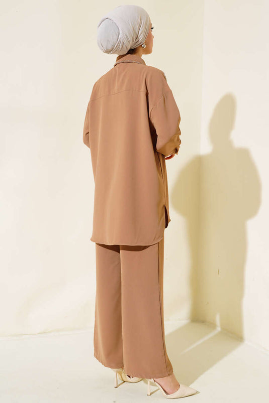 Taş Şerit Detaylı İkili Takım Camel