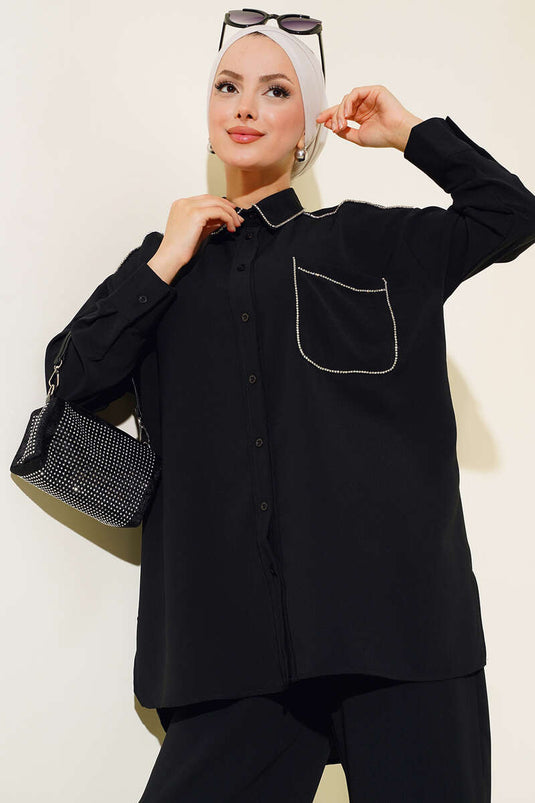 Costume Double Détaillé À Rayures Stone Noir