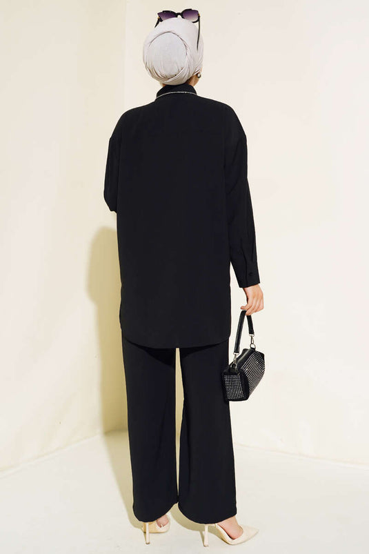 Costume Double Détaillé À Rayures Stone Noir