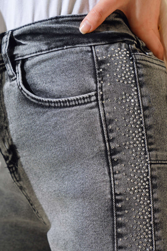 بنطال بأرجل نحيفة مخطط حجريًا باللون الرمادي