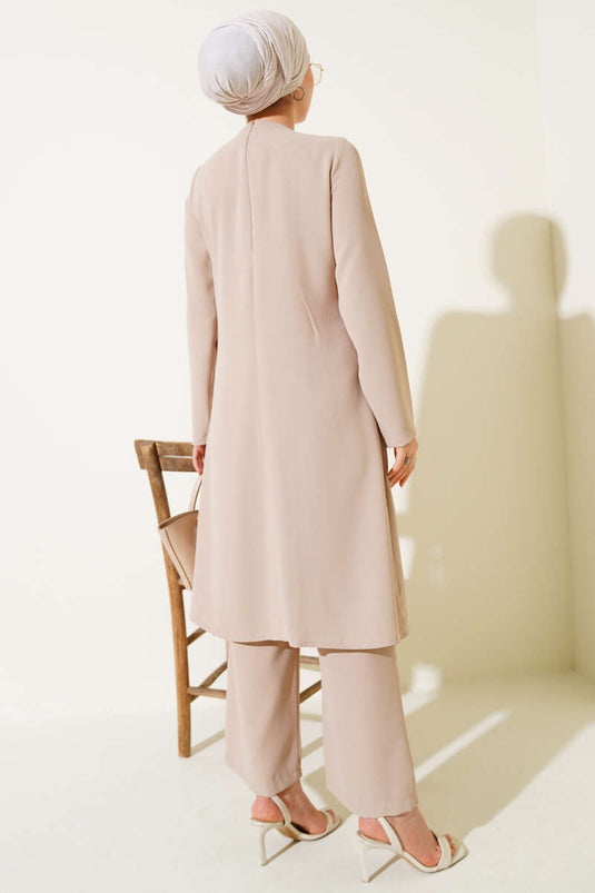 Taş Sıra Detaylı İkili Takım Bej