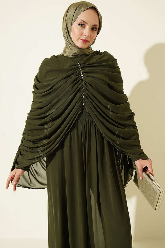 Combinaison Beige Drapée Ornée De Pierres
