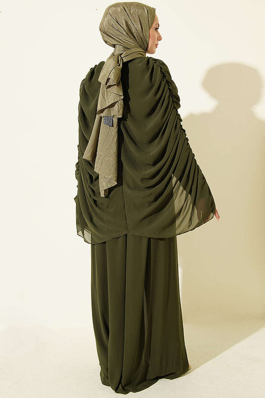 Combinaison Beige Drapée Ornée De Pierres