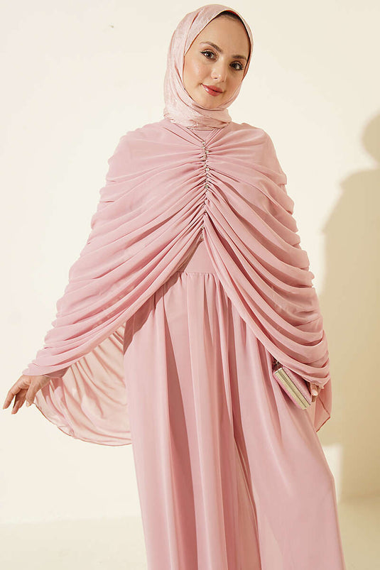 Combinaison Drapée Ornée Rose