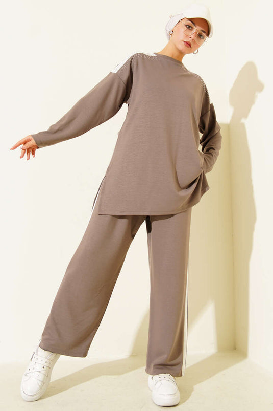 Stone-Detailed Two-Piece Mink Suit