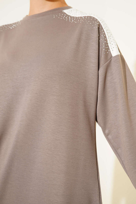 Stone-Detailed Two-Piece Mink Suit